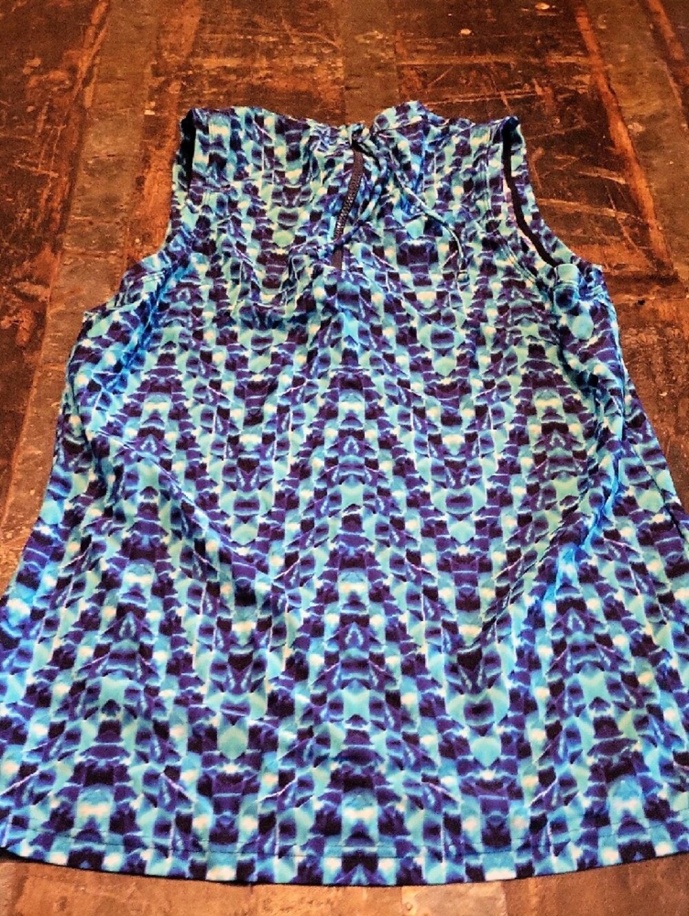 Athleta Turquoise & Navy Geometric High-Neck Swim Coverup - Picture 4 of 6